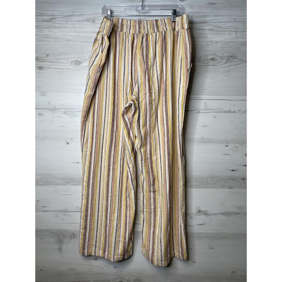 Naturals d&co Pants Womens XL Striped Linen Blend Drawstring Wide Leg Pockets - Picture 7 of 10